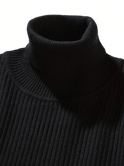 A Men'S Turtleneck Sweater Featuring Vertical Stripes, Designed for a Slim Fit with a Soft And Skin-Friendly Texture. The Textured Design Offers a Neat Appearance Without Being Cumbersome. This Style Is Suitable for Various O