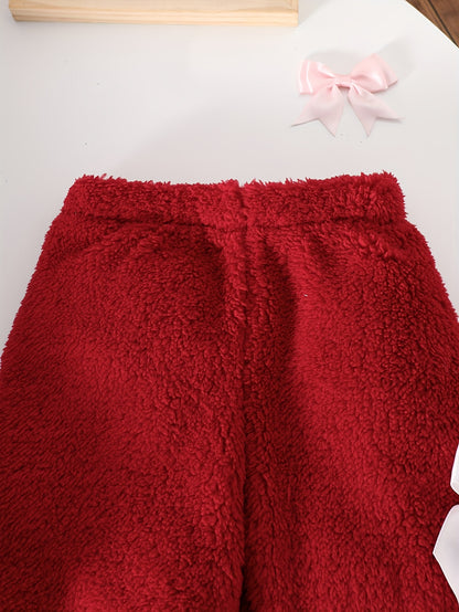 Two-Piece Cute Girls' Autumn/Winter Set: Long Sleeve Hooded Plush Butterfly Top with Pants, Perfect for Daily Outdoor Wear. Cozy Faux Fur Fabric - Essential Indoor & Winter Accessory and Holiday Gift Idea, Perfect for Outdoor