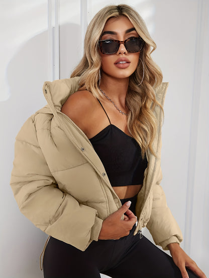 Կանգնած օձիքով գրպաններով փքված բաճկոն, ձմռան համար նախատեսված առօրյա լարով երկար թևքով բաճկոն, կանացի հագուստ