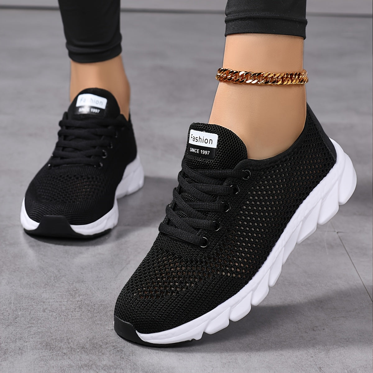 Women's Breathable Mesh Sneakers, All-Season Low Top Lace-Up Shoes with Plain Toe, EVA Upper & Sole, Fabric Inner & Insole - Comfortable Athletic Footwear, High Top Sneakers - ayq