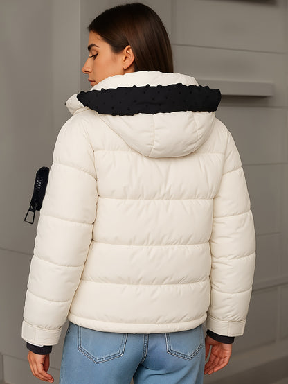 Կանացի ձմեռային կարճ գլխարկով բաճկոն՝ մանանեխի, դեղին և սև գույների հակադրությամբ, փքված վերարկու գրպաններով, գոտի և ամուր կայծակաճարմանդ, առօրյա, էլեգանտ վերնազգեստ ցուրտ եղանակի համար (ձեռքով լվացում/քիմմաքրում), հաստ ձմեռային բաճկոն կանանց համար, Win