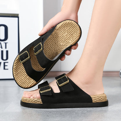 Men's Lightweight Double-Button Cork Insole Slip-On Sandals