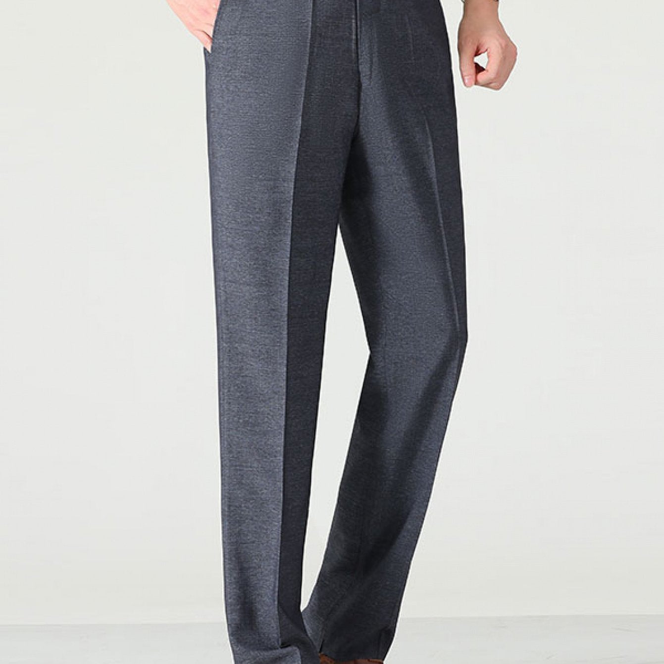 Men'S Solid Color Straight Leg Casual Business Casual Pants, Regular Length, Slight Stretch Polyester Fabric, with Pocket, for Spring/Fall