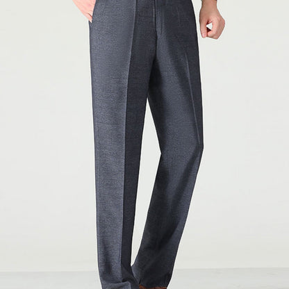 Men'S Solid Color Straight Leg Casual Business Casual Pants, Regular Length, Slight Stretch Polyester Fabric, with Pocket, for Spring/Fall