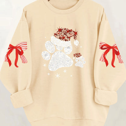 Women'S Glittery Snowman & Santa Hat Print Sweater - Winter Warmth with Red & Snowflakes, Round Neck Casual Sweater for Fall & Winter, Cozy Holiday Outfit For Christmas & New Year's, Christmas Sweater, Seasonal Fashion, Festi