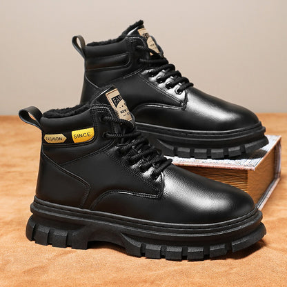 Men'S High-Top Winter Snow Boots - Heavy-Duty Thermal Insulated Cold Weather Boots with Lace-Up Closure, Non-Slip Rubber Sole - Brown - for Hiking, Outdoor