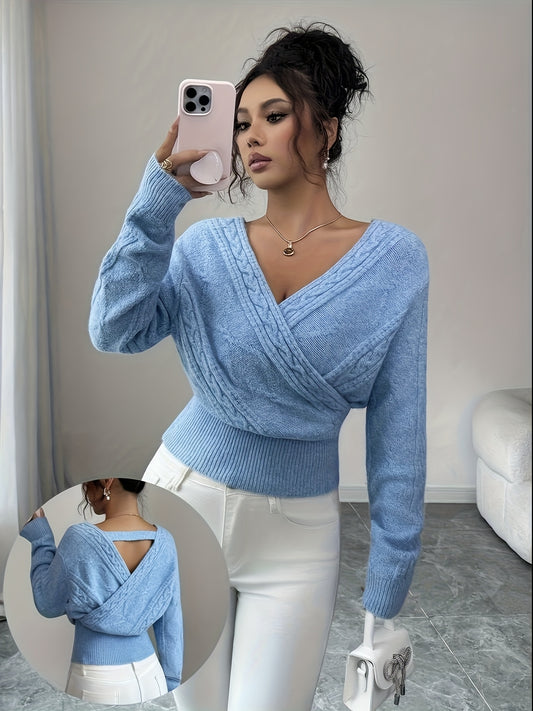 Elegant Ladies' V-neck Sweater | Solid Color, Ideal for Fall/Winter Season
