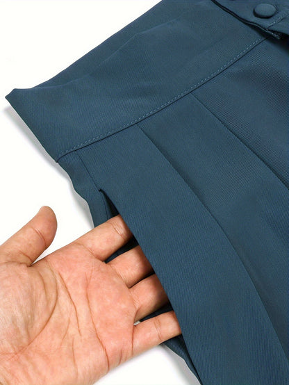 Solid Color Straight Leg Pants, Elegant High Waist Button Front Pants For Work & Office, Women's Clothing
