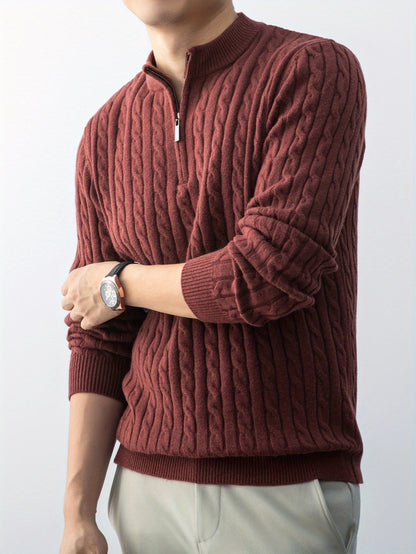 New Men'S Christmas Gift: a Thick, Warm, And Cold-Resistant Knitted Sweater with a Cable-Knit Design And a Zippered Collar, Suitable for Both Layering And Wearing Alone, Perfect for Casual And Versatile Outfits