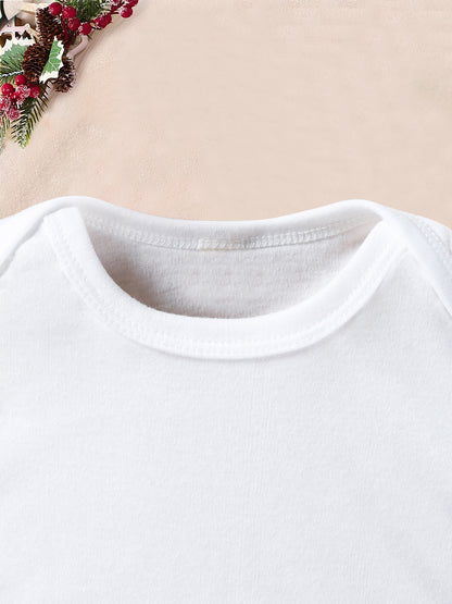 2026 New Year Boys & Girls' Cute Long Sleeve Bodysuit with "Hello 51.46meter Letter Print, Soft Stretch Fabric, Round Neck, Regular Fit, Perfect for Fall/Winter, for Outdoor, Winter Babywear, Playful Babywear, Comfortable Bab