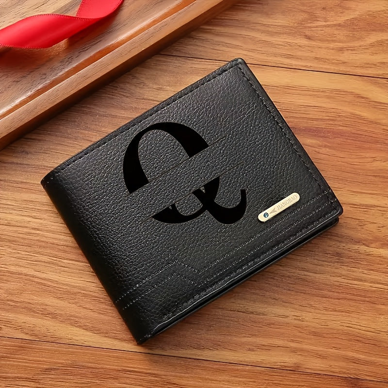 1pc Men's Business Style Faux Leather Wallet, Customizable Text and Initials, Solid Color Faux Leather with Contrast Accents, Compact Short Bifold Design for Easy Carrying - Perfect Birthday Gift for Boyfriend and Father, Per