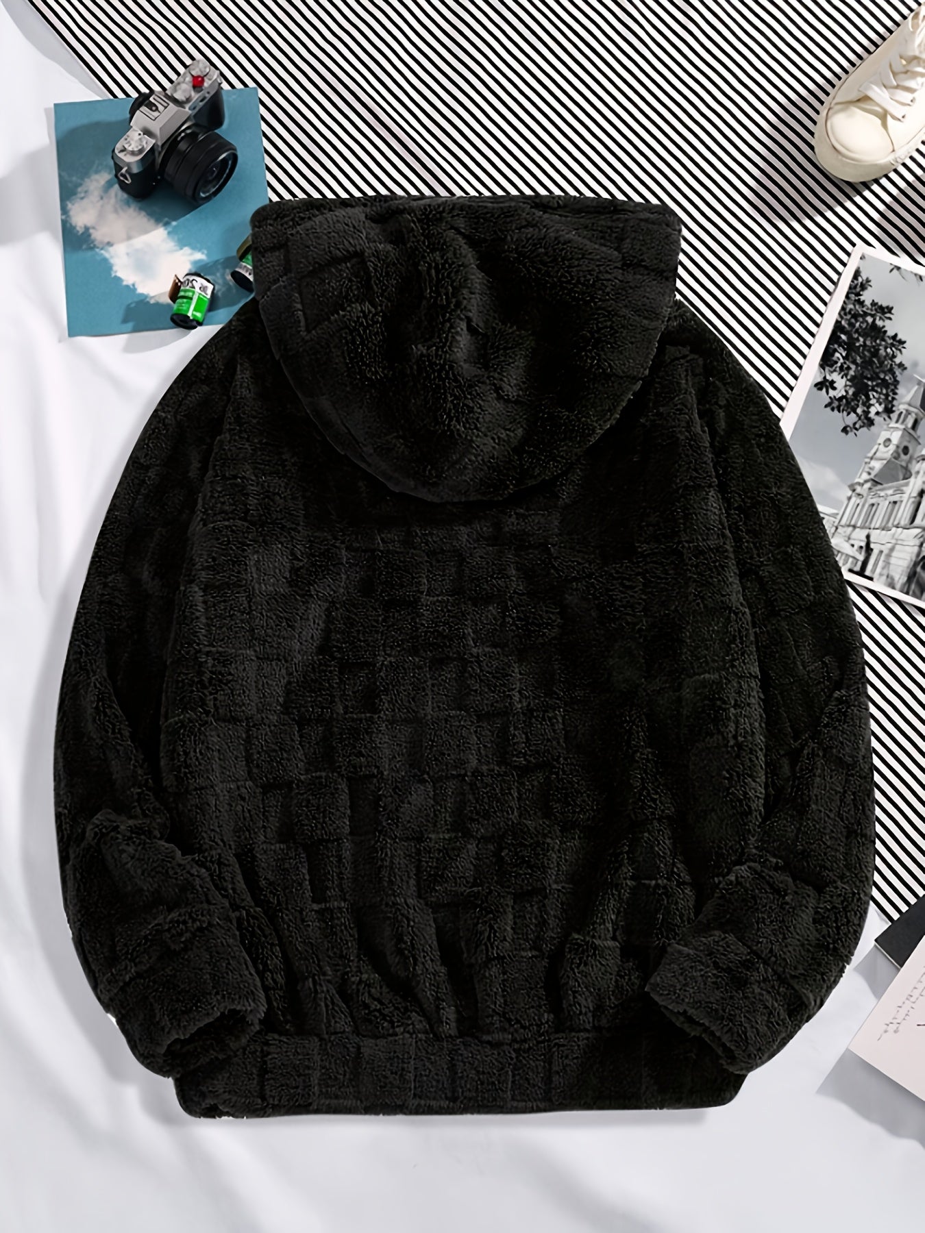 1pc Men Long Sleeve Jacquard Hooded Sweatshirt, Casual Casual Attire