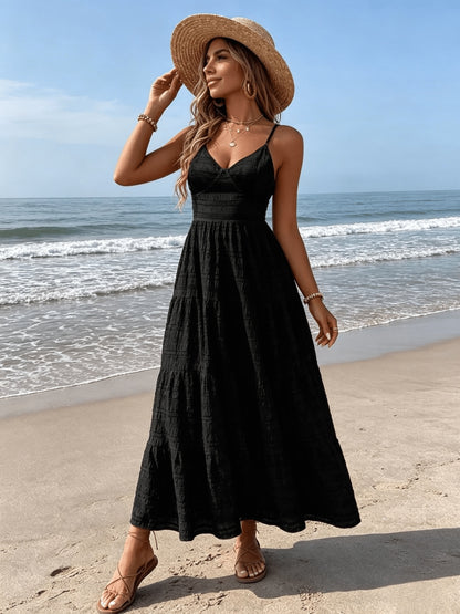 Women's Casual Solid Color Suspender Dress with Back Bow