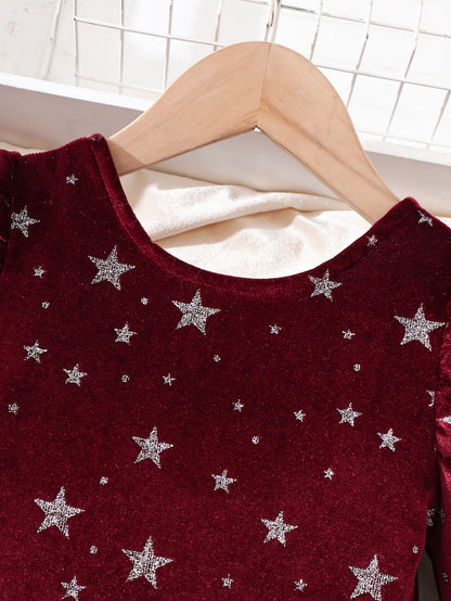 Girls' Long Sleeve Party dress - Elegant Burgundy Formal & Everyday Winter Outfit with Back Bow, Soft Velvet-like Fabric for Birthday, Christmas, School - Girls' Clothing Gift for Fall/Winter Seasons, Festive Occasions, Styli