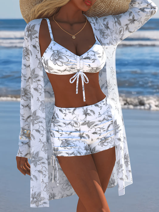 Women's 3-Piece Swimwear Set with High Stretch Polyester - ayq