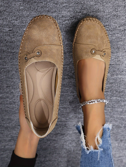 Large Size Trendy Retro Lightweight Metal Buckle Decorative Comfortable Soft Versatile Women's Flat Slip-On Shoes