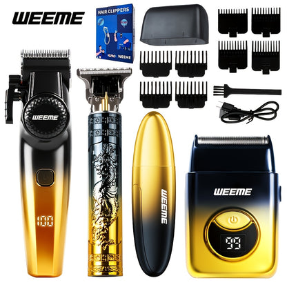 WEEME 4pcs Hair Clipper for Men Set, Cordless Electric Hair Clipper, T-Shaped Beard Trimmer & Nose Hair Trimmer, Electric Shaver, Professional Haircutting and Beauty Kit for Men Grooming, Home Barber Use, Precision Styling To
