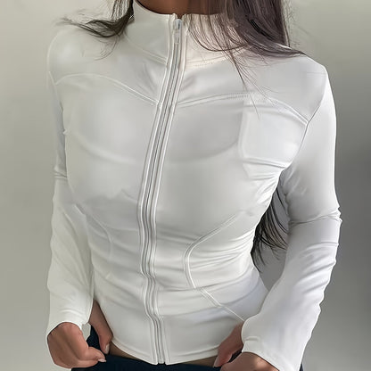 Women's Lightweight Zip-up Athletic Jacket, Long Sleeve Yoga Top, Quick-Drying Outdoor Running Fitness Apparel For Fall & Winter