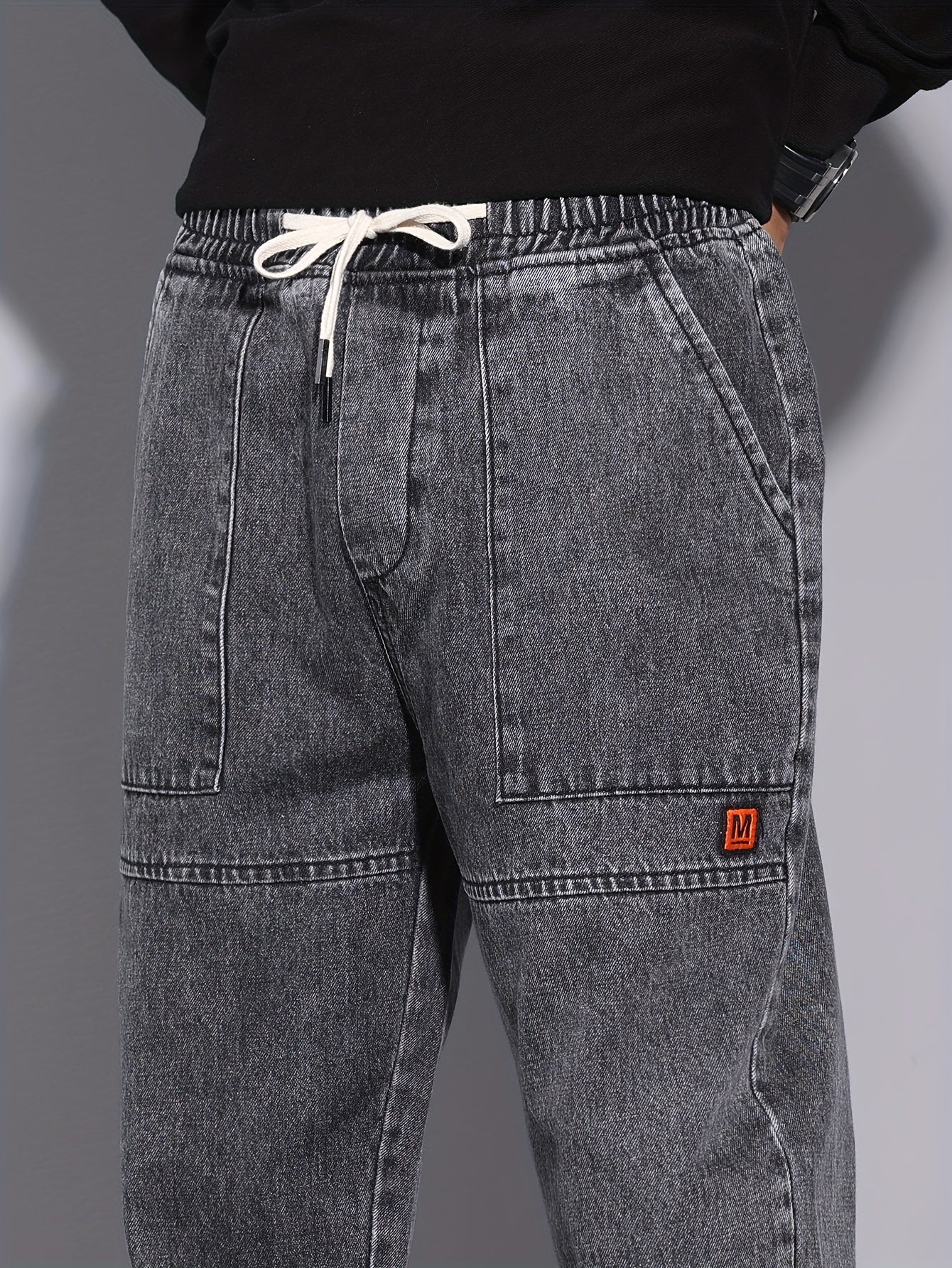 Men's Street Style Harem Jeans - Casual Loose Fit with Elastic Drawstring Waist, Versatile & Stylish for All Seasons