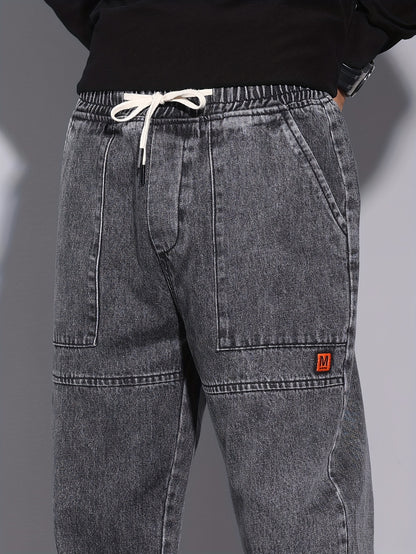 Men's Street Style Harem Jeans - Casual Loose Fit with Elastic Drawstring Waist, Versatile & Stylish for All Seasons