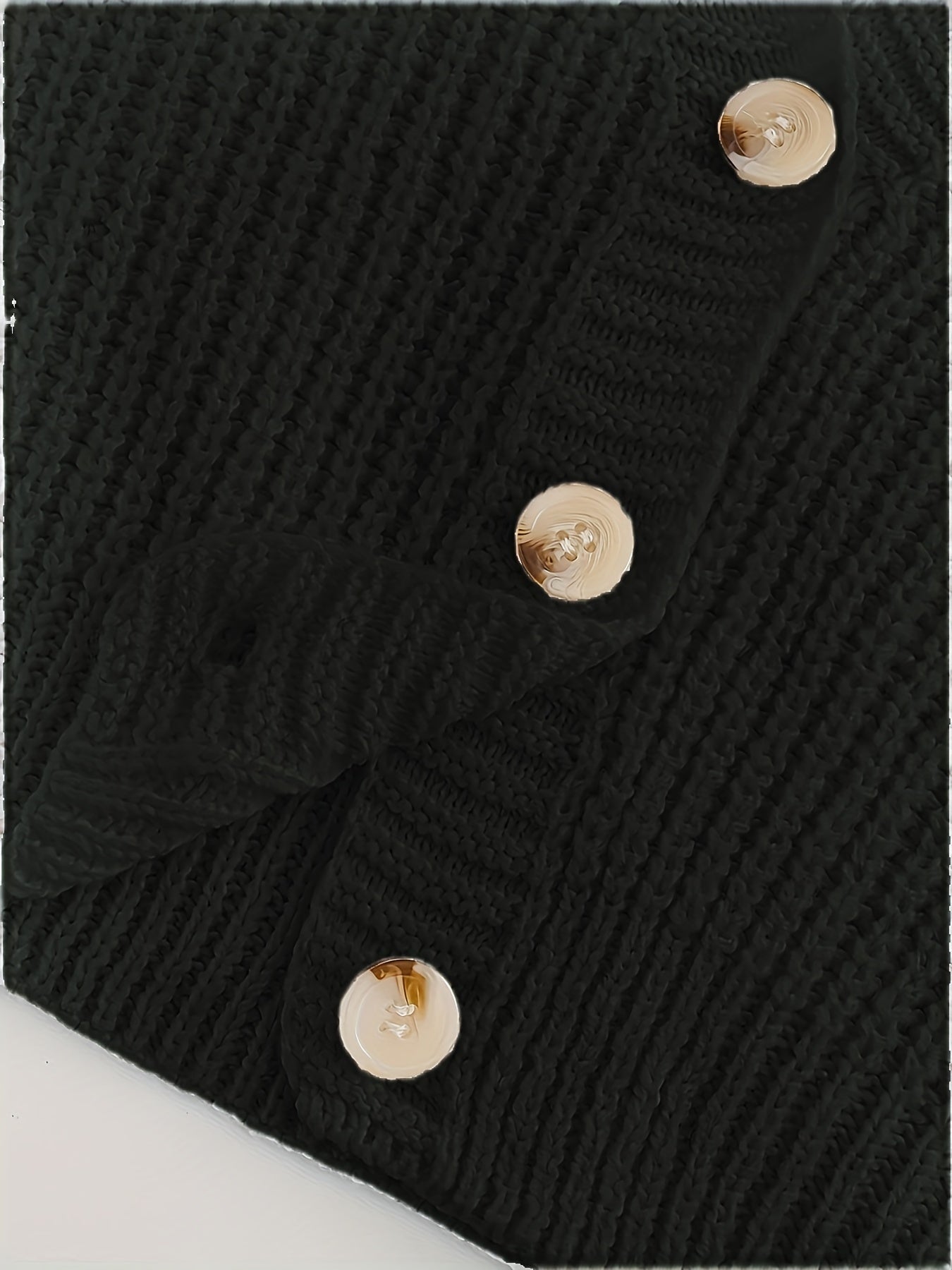 Elegant Drop Shoulder Women's Knit Cardigan with Contrasting Buttons - Long Sleeve, Ribbed Detail, Polyester, Perfect for Fall/Winter