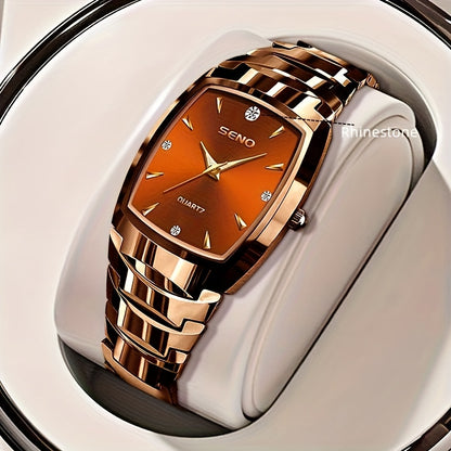 Men's Retro Square Business Watch with IPX7 Waterproof Alloy Strap
