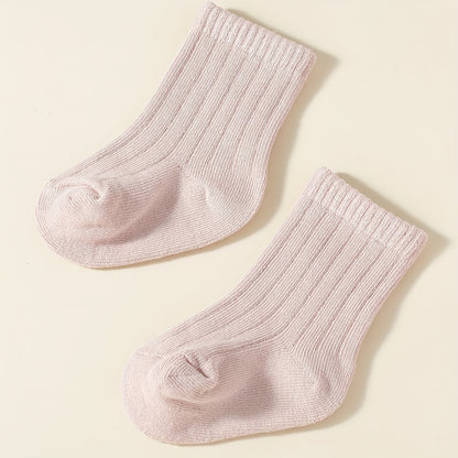 5-Pack Unisex Baby Toddler Mid-Calf Socks, Breathable Polyester Knit, Non-Slip, Hand Wash Only, All-Season Sports Socks