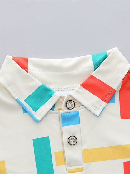 Kids Summer Striped Collar Short Sleeve & Shorts Set