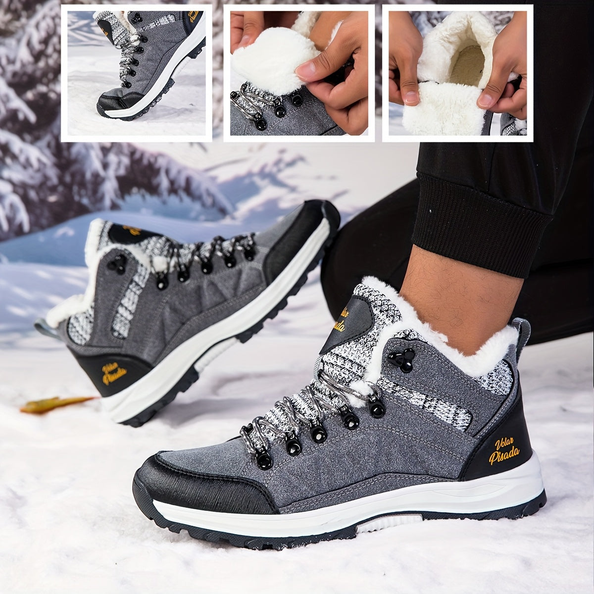Men'S Heavy-Duty Winter Snow Boots - Thick-Soled Short Boots with Plush Lining & Non-Slip TPR Sole, Mid-Calf Hiking & Climbing Shoes for Ice Climbing, Snowshoeing & Outdoor Adventures, Winter Boots, Hiking Footwear, Sporty De