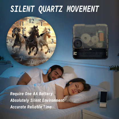 One piece, wooden wall clock with running horses pattern design, modern wall aesthetic decorative art wall clock, silent, suitable for living room, bedroom, kitchen, office decoration, home decoration, ideal Christmas, New Ye