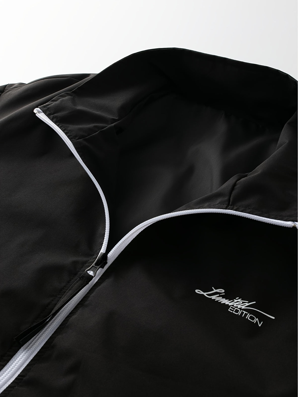 Men's Casual Polyester Jacket with Stand Collar and Zipper