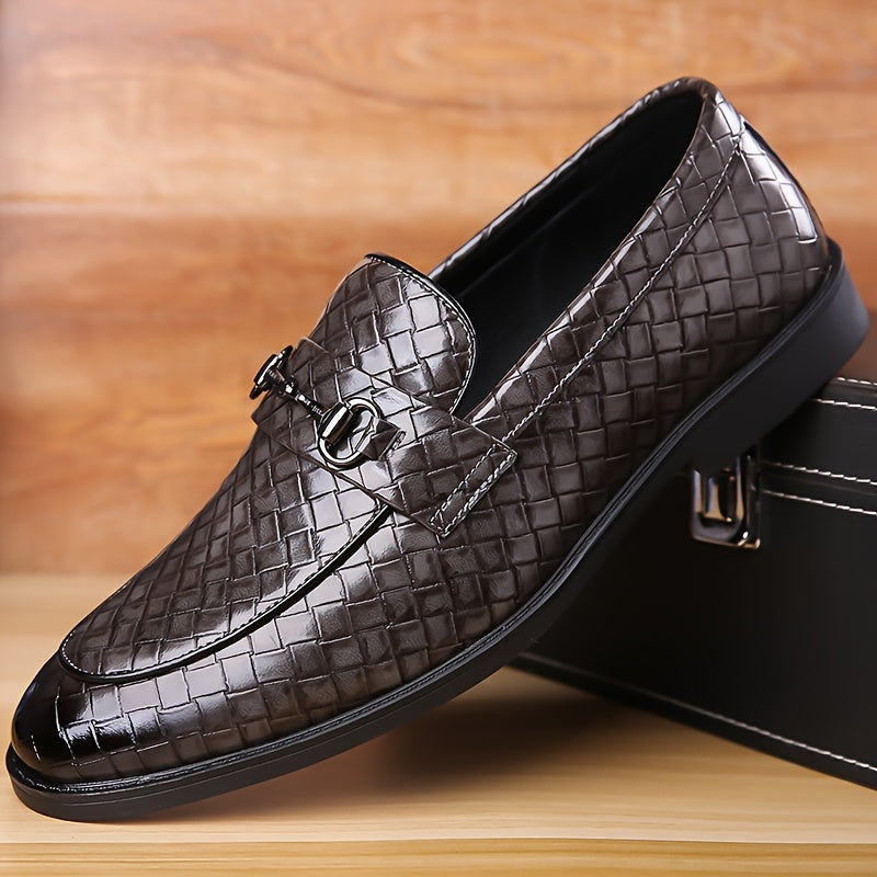 Men's Casual Business Shoes with Checkered Pattern, Slip-On Style