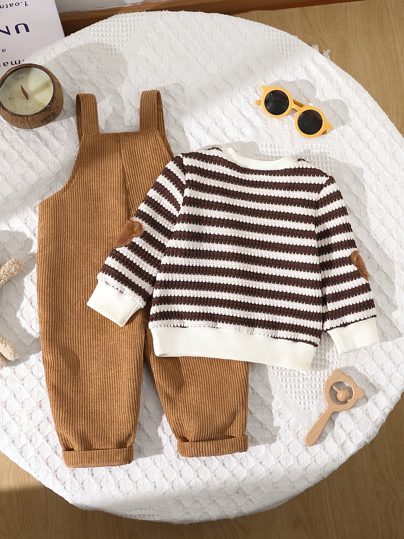 Boys 2-Piece Embroidered Long Sleeve Top & Corduroy Overalls