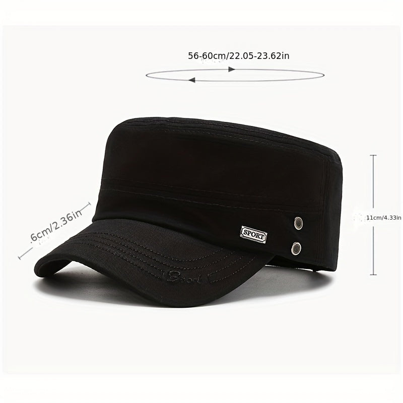 EDIKO Men's Cotton Flat Top Cap, Embroidered Adjustable Military Cadet Hat with Lightweight Toggle Closure, Hand Washable, Stretch Fit for New Year's Occasions - Solid Color Woven Cap
