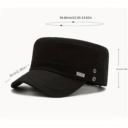 EDIKO Men's Cotton Flat Top Cap, Embroidered Adjustable Military Cadet Hat with Lightweight Toggle Closure, Hand Washable, Stretch Fit for New Year's Occasions - Solid Color Woven Cap