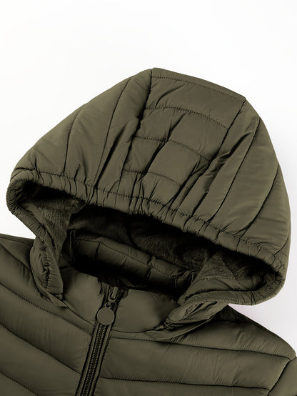 Կանացի թեթև, սև, գլխարկով ձմեռային բաճկոն՝ գրպաններով - Էլեգանտ երկար թևքերով վերնազգեստ, նեյլոնե նյութ, կայծակաճարմանդով դիզայն, իդեալական է առօրյա կամ ճանապարհորդության համար, ձմեռային վերարկուներ