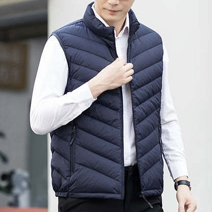 Men's Winter Sleeveless Warm Vest Jacket, Casual Fashion Zippered Multi-Pocket Solid Color Stand Collar Black Thermal Gilet for Autumn/Winter Outdoor Leisure Sports Hiking Lightweight Waistcoat Coat