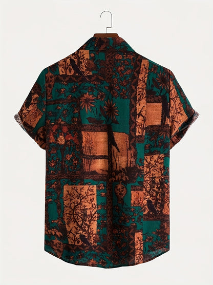 Men's Casual Printed Summer Shirt with Lapel Collar