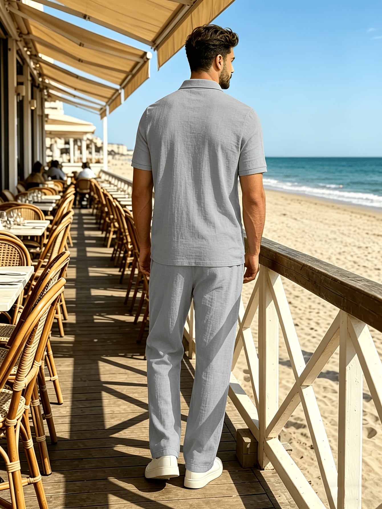 Men's Linen Summer Shirt and Long Pants Set - Casual Loose Fit
