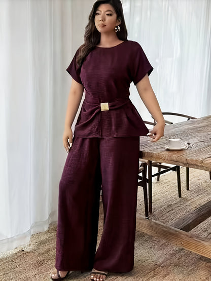 Plus Size Women's Tummy Control Top with Straight Leg Pants