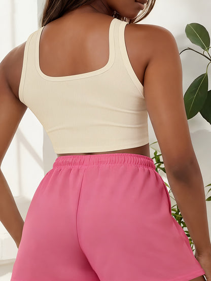 Women's Casual Sleeveless Crop Top & Drawstring Shorts Set