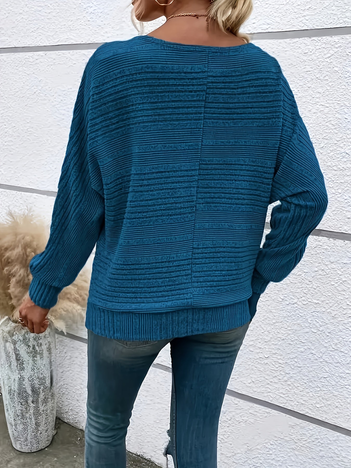 1 հատ Women'S Casual Crew Neck Knit T-shirt - պոլիեսթեր պինդ գույնի երկարաթև վերնաշապիկ գարնան/աշունի համար