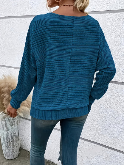 1 հատ Women'S Casual Crew Neck Knit T-shirt - պոլիեսթեր պինդ գույնի երկարաթև վերնաշապիկ գարնան/աշունի համար