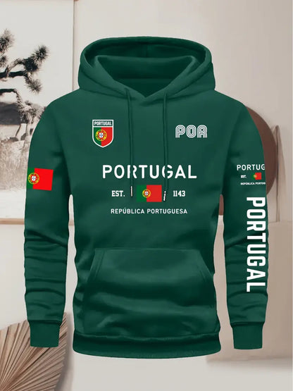 Men's Portugal Flag Hoodie with Adjustable Hood & Pocket