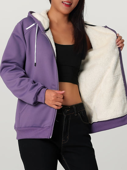 Կանացի ծանր ձմեռային բաճկոն - Ջերմամեկուսացված սառը եղանակի բաճկոն՝ ամբողջական կայծակաճարմանդով, մեծ առջևի գրպաններով - Մանուշակագույն վերնազգեստ առօրյա և պաշտոնական միջոցառումների համար - Ոչ ձգվող պոլիեսթերային գործվածք - Հեշտ խնամքի կանացի վերնազգեստ,