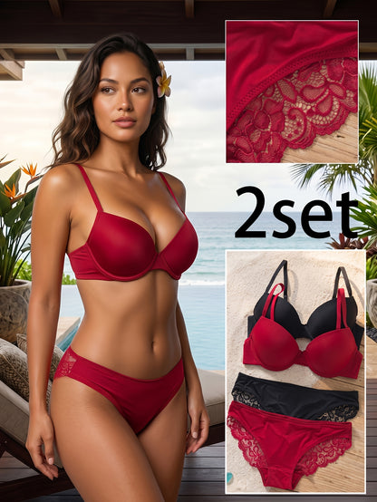 2-Pack Solid Color Wire Bra Set with Adjustable Straps