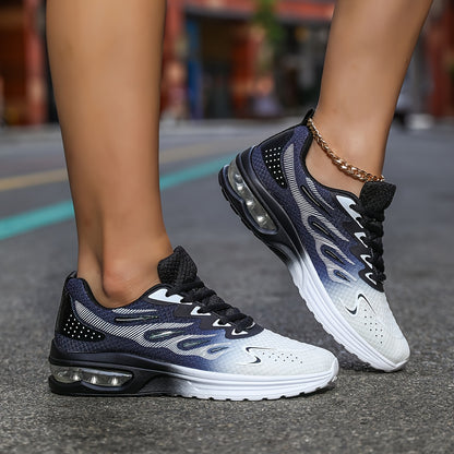 Women'S Breathable Mesh Running Shoes with Air Cushion - Lightweight Casual Sneakers, Camouflage Print, Lace-Up Low Tops for All-Season Comfort, White  Navy Design, Ladies Sneakers, Comfortable Footwear, Stylish Sneakers, Cu