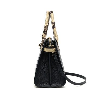 Women's Genuine Leather Snake Print Crossbody Bag - Elegant Tote