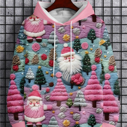 Men's Christmas Hooded Sweatshirt with Santa Reindeer Snowflake Print Hoodie - Loose Fit Long Sleeve Pullover Sweater for Holiday Parties, Winter Clothing & Casual Wear - Machine Washable Festive Attire, PLUS SIZE