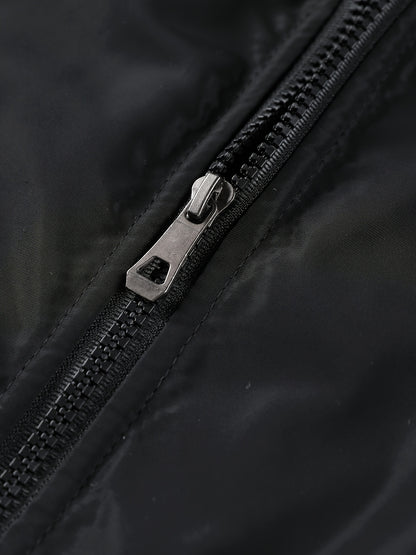 Men'S Winter Jacket with Detachable Hood - Warm Fleece-Lined Zip-Up Coat, & Orange Contrast Design, Polyester Lining, Regular Fit for Cold Weather, Casual Outerwear, Durable Zipper Closure